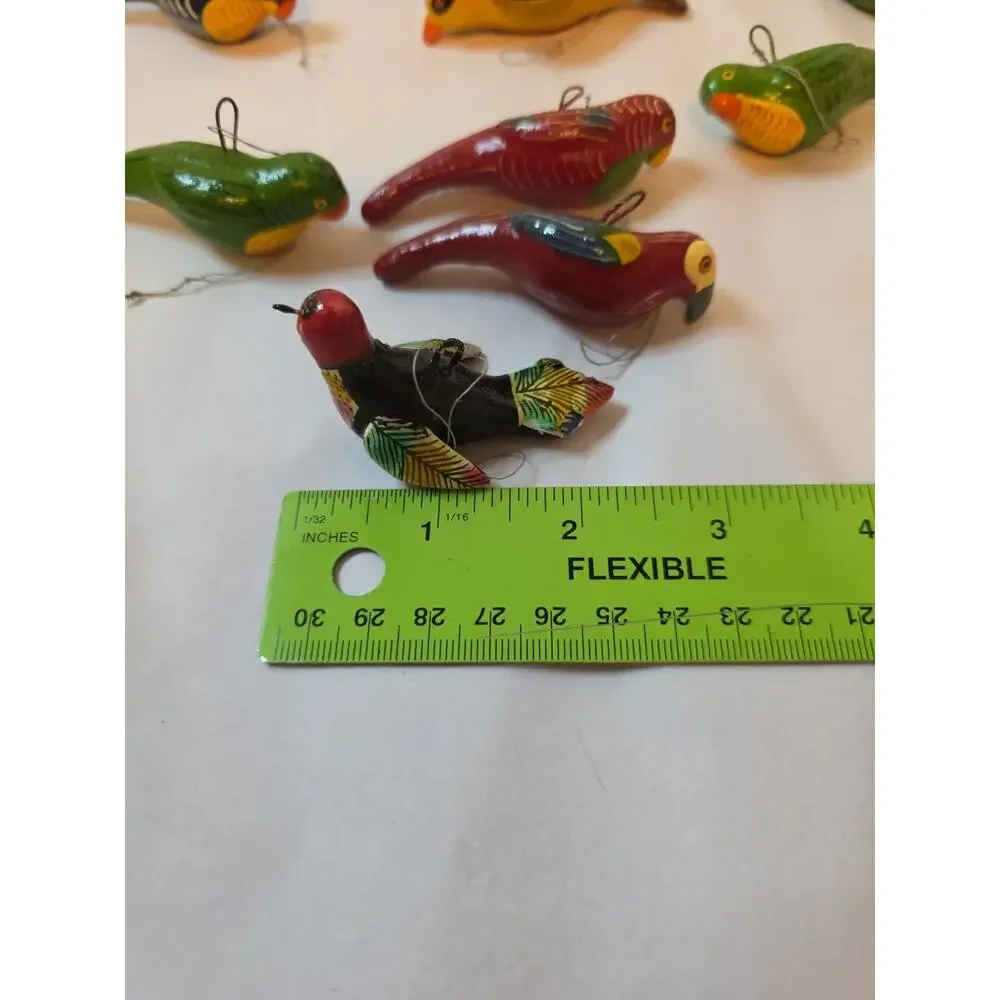 10 Assorted Hand Painted Bird Christmas Ornaments Colorful Miniature Parrot